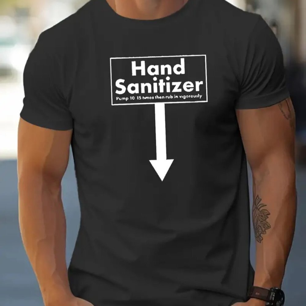 Humor Printed Short Sleeve Cotton T-shirt Charcoal Grey Hand Sanitizer